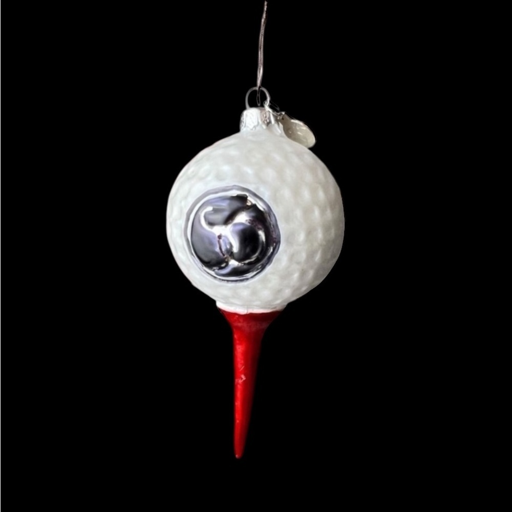 Department 56 White Golf Ball & Red Tee Ornament Glass Charm Or Pendant Hangs